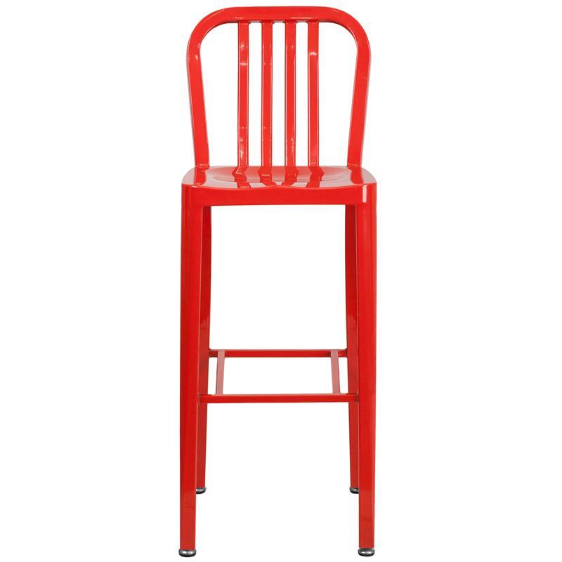30'' High Red Metal Indoor-Outdoor Barstool with Vertical Slat Back