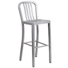 30'' High Silver Metal Indoor-Outdoor Barstool with Vertical Slat Back