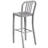High Silver Metal Indoor-Outdoor Barstool with Vertical Slat Back