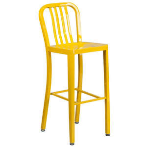 30'' High Yellow Metal Indoor-Outdoor Barstool with Vertical Slat Back