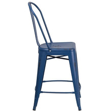 Load image into Gallery viewer, 24&#39;&#39; High Distressed Antique Blue Metal Indoor-Outdoor Counter Height Stool with Back