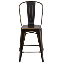 Load image into Gallery viewer, 24&#39;&#39; High Distressed Copper Metal Indoor-Outdoor Counter Height Stool with Back