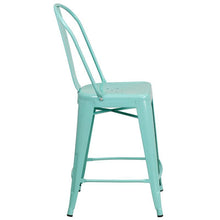 Load image into Gallery viewer, 24&#39;&#39; High Mint Green Metal Indoor-Outdoor Counter Height Stool with Back