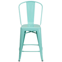 Load image into Gallery viewer, 24&#39;&#39; High Mint Green Metal Indoor-Outdoor Counter Height Stool with Back