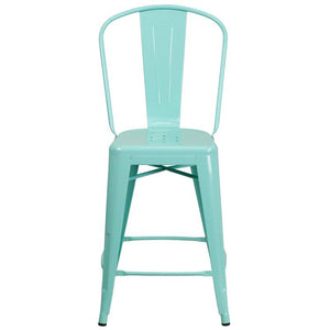 24'' High Mint Green Metal Indoor-Outdoor Counter Height Stool with Back
