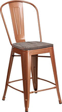 Load image into Gallery viewer, 24&quot; High Copper Metal Counter Height Stool with Back and Wood Seat