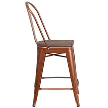Load image into Gallery viewer, 24&quot; High Copper Metal Counter Height Stool with Back and Wood Seat