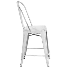Load image into Gallery viewer, 24&#39;&#39; High Distressed White Metal Indoor-Outdoor Counter Height Stool with Back