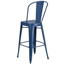 Load image into Gallery viewer, 30&#39;&#39; High Distressed Antique Blue Metal Indoor-Outdoor Barstool with Back