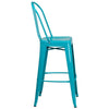 30'' High Crystal Teal-Blue Metal Indoor-Outdoor Barstool with Back