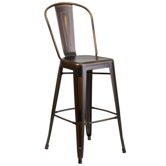30'' High Distressed Copper Metal Indoor-Outdoor Barstool with Back