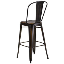 Load image into Gallery viewer, 30&#39;&#39; High Distressed Copper Metal Indoor-Outdoor Barstool with Back