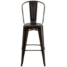 Load image into Gallery viewer, 30&#39;&#39; High Distressed Copper Metal Indoor-Outdoor Barstool with Back
