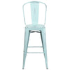 30'' Distressed Green-Blue Metal Barstool with Back