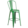 30'' High Distressed Green Metal Indoor-Outdoor Barstool with Back
