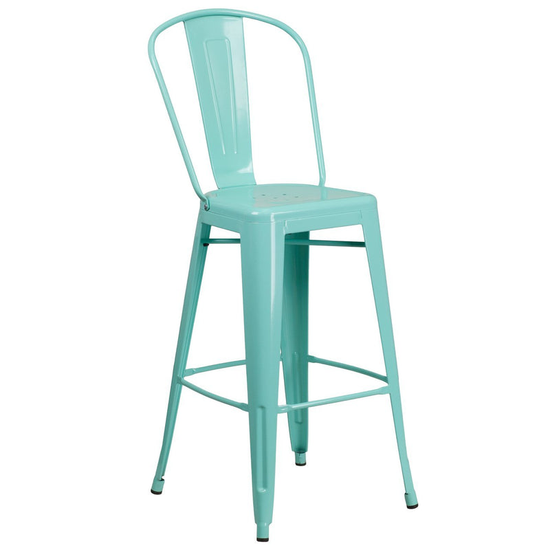 30'' High Mint Green Metal Indoor-Outdoor Barstool with Back