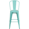 30'' High Mint Green Metal Indoor-Outdoor Barstool with front view