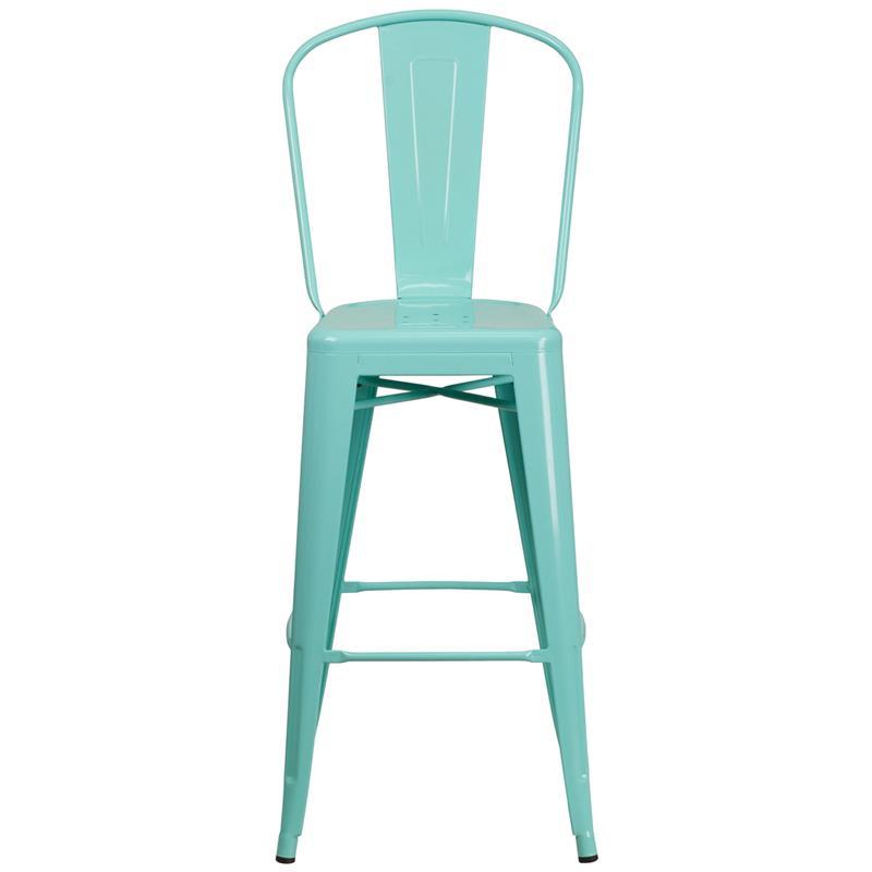 30'' High Mint Green Metal Indoor-Outdoor Barstool with front view