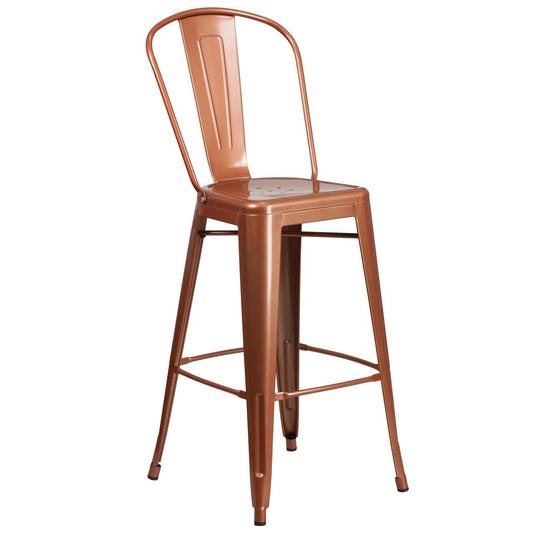 30'' High Copper Metal Indoor-Outdoor Barstool with Back