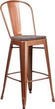 Load image into Gallery viewer, 30&quot; High Copper Metal Barstool with Back and Wood Seat