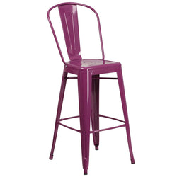 30'' High Purple Metal Indoor-Outdoor Barstool with Back