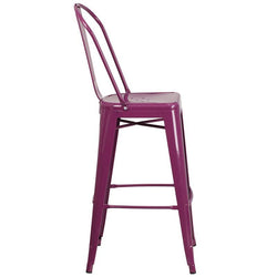 30'' High Purple Metal Indoor-Outdoor Barstool with side view
