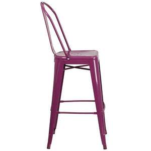 30'' High Purple Metal Indoor-Outdoor Barstool with Back
