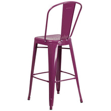 Load image into Gallery viewer, 30&#39;&#39; High Purple Metal Indoor-Outdoor Barstool with Back