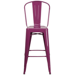 30'' High Purple Metal Indoor-Outdoor Barstool with front view
