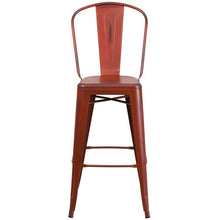 Load image into Gallery viewer, 30&#39;&#39; High Distressed Kelly Red Metal Indoor-Outdoor Barstool with Back