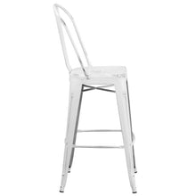 Load image into Gallery viewer, 30&#39;&#39; High Distressed White Metal Indoor-Outdoor Barstool with Back