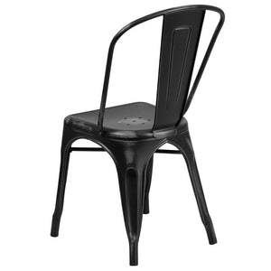 Distressed Black Metal Indoor-Outdoor Stackable Chair