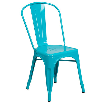 Crystal Teal-Blue Metal Indoor-Outdoor Stackable Chair