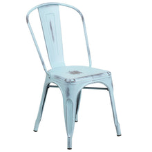 Load image into Gallery viewer, Distressed Green-Blue Metal Indoor-Outdoor Stackable Chair