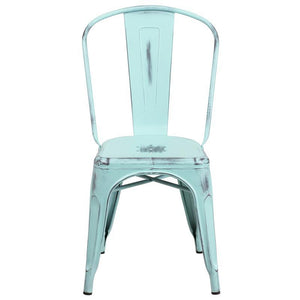 Distressed Green-Blue Metal Indoor-Outdoor Stackable Chair