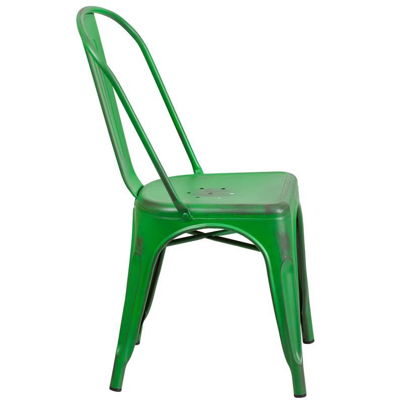 Distressed Green Metal Indoor-Outdoor Stackable Chair 3