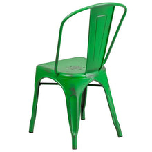Load image into Gallery viewer, Distressed Green Metal Indoor-Outdoor Stackable Chair
