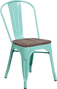 Mint Green Metal Stackable Chair with Wood Seat