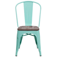 Load image into Gallery viewer, Mint Green Metal Stackable Chair with Wood Seat