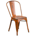 Distressed Orange Metal Indoor-Outdoor Stackable Chair