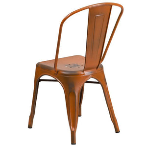 Distressed Orange Metal Indoor-Outdoor Stackable Chair