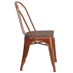 Copper Metal Stackable Chair with Wood Seat