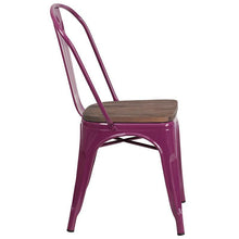 Load image into Gallery viewer, Purple Metal Stackable Chair with Wood Seat