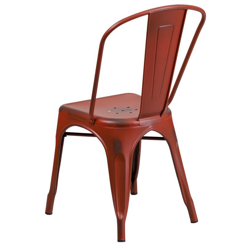Distressed Kelly Red Metal Indoor-Outdoor Stackable Chair