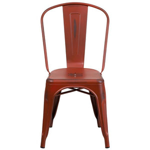 Distressed Kelly Red Metal Indoor-Outdoor Stackable Chair