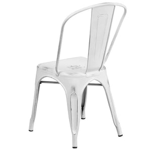 Distressed White Metal Indoor-Outdoor Stackable Chair