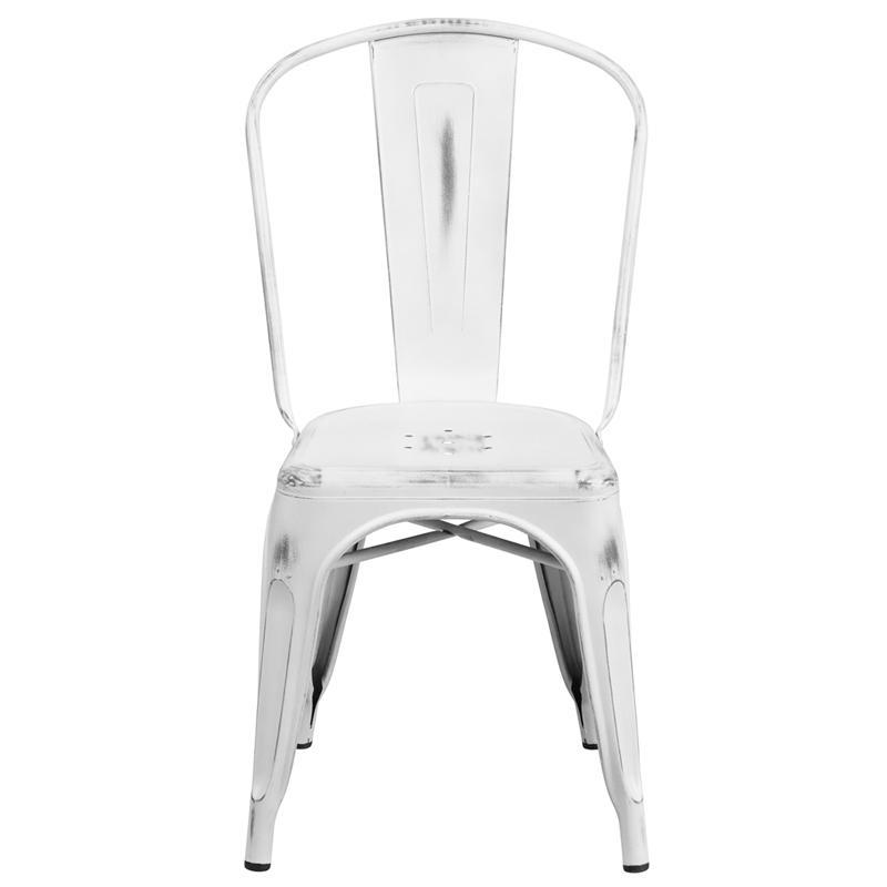 Distressed White Metal Indoor-Outdoor Stackable Chair 1