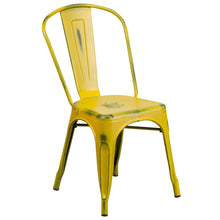 Load image into Gallery viewer, Distressed Yellow Metal Indoor-Outdoor Stackable Chair