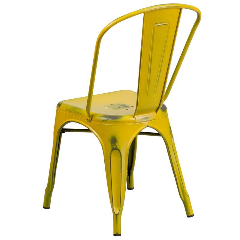 Distressed Yellow Metal Indoor-Outdoor Stackable Chair