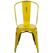 Load image into Gallery viewer, Distressed Yellow Metal Indoor-Outdoor Stackable Chair